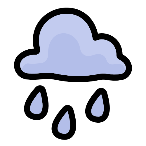 a light grey cloud with three raindros coming from it.